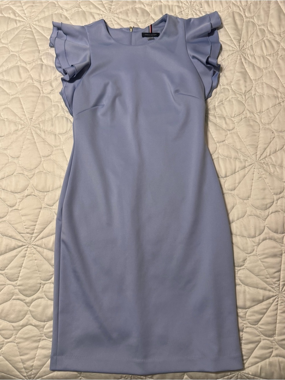Tommy Hilfiger Pale Blue Ruffle-Trim Midi Dress